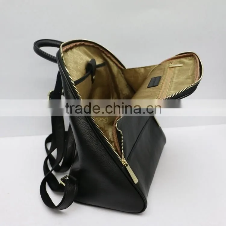 New special design ladies durable black litchi pattern leather backpack