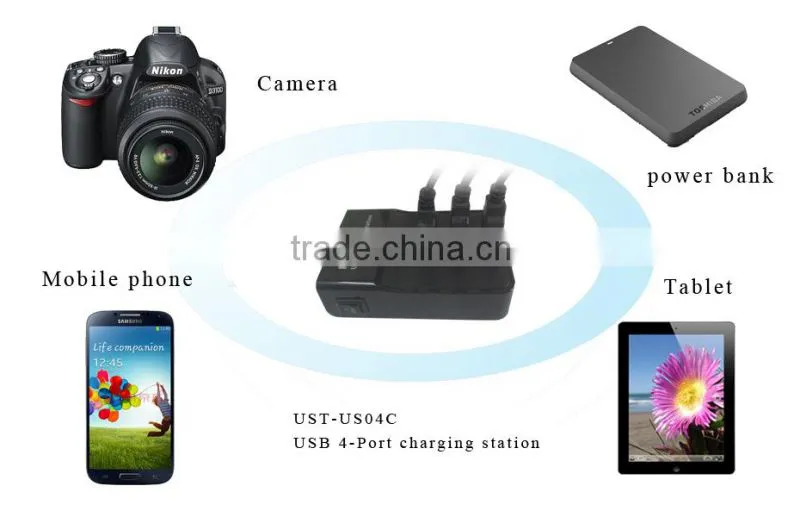 2014 new portable high quality,usb 3-port charging station for camera mobile phone, power bank,tablet