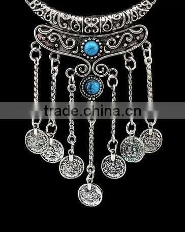 Wholesale Boho Antique African Statement Coin Long Tassel Pendants luxury necklace
