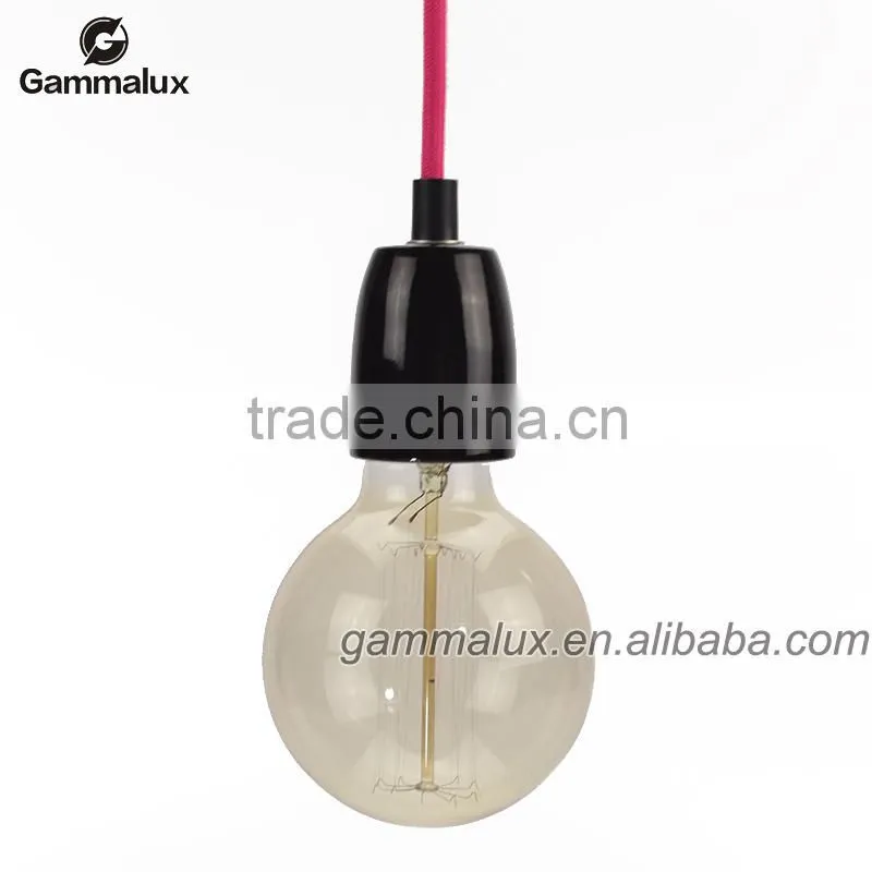 Pink Textile Cable Wire with E27 Ceramic Lamp Holder with Dimmer Switch