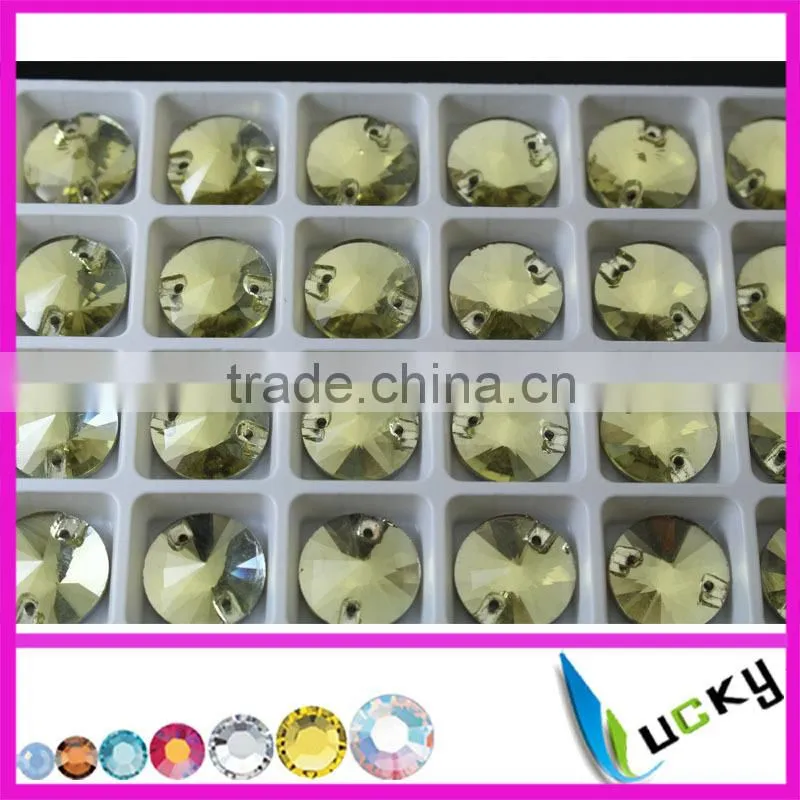China Highest quality cobalt color sew on strass rhinestones rivoli shape flatback jewellry beads with holes