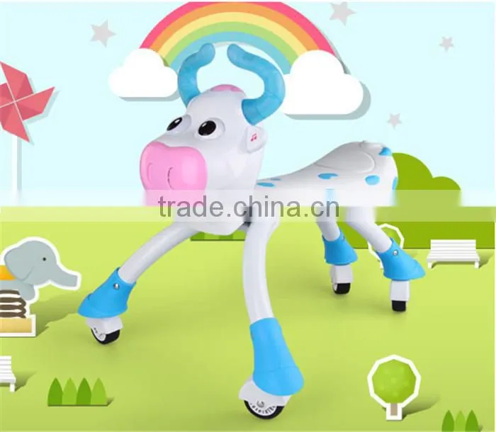 updated version blue & pink lovely cow baby walking car with wheels electric kids ride on car animals