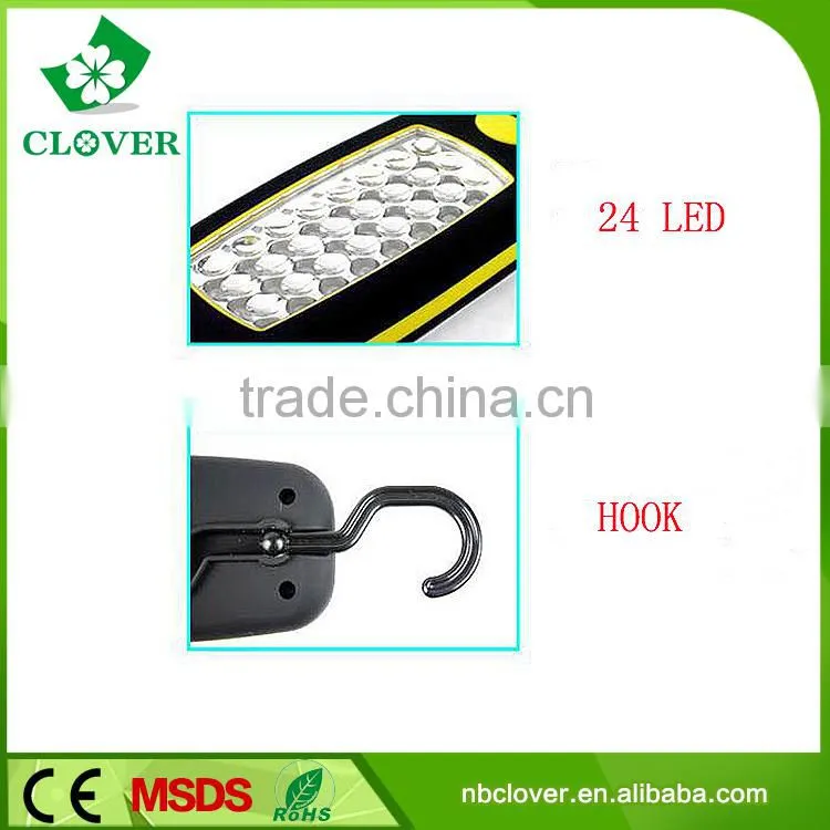 Popular led magnetic work torch light 24 led magnetic led light with hook