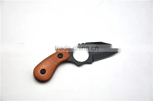 survival carving knife with wood handle