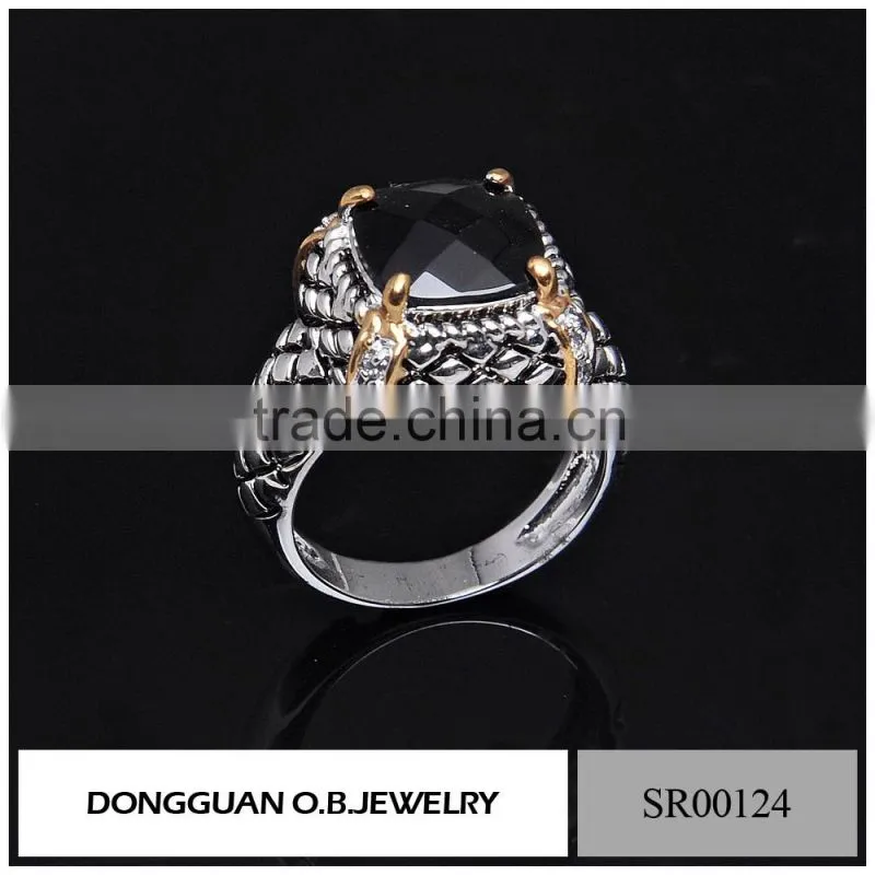 Fashion jewelry new styles elegance black gemstone ring in silver