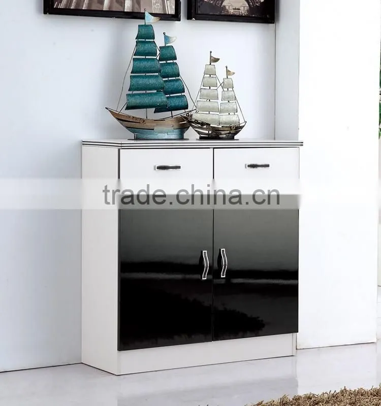 modern wooden high gloss shoe cabinet with door design in black and white color