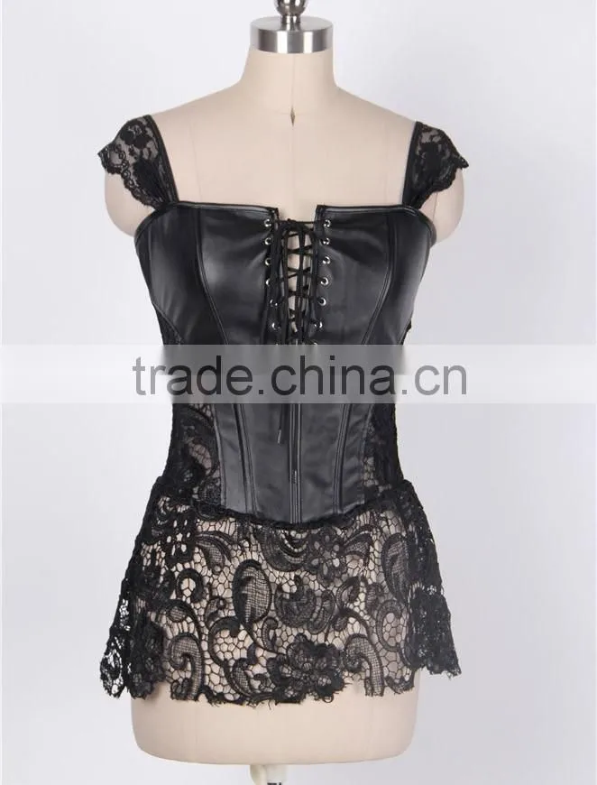 Factory directly hot sale black leather sexy full size gothic corset dress