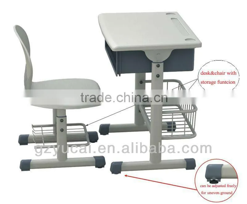 Height adjustable storage school desk