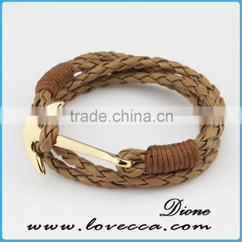 Alibaba Express Hot Sale real leather anchor bracelet genuine leather navy anchor bracelet
