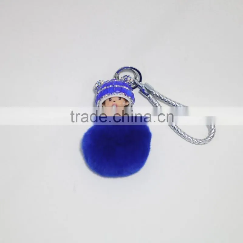 Real Fox Fur Monchhichi cartoons Keychain