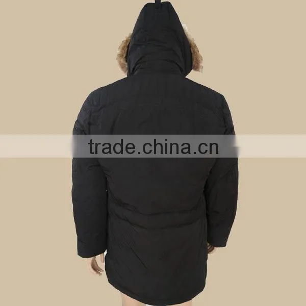 Men's woven fashion garment with fur hood New Arrival winter duck down jacket