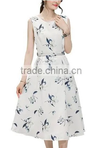 Womens Vintage Floral Printed Cap Sleeve Tea Dress with Belt