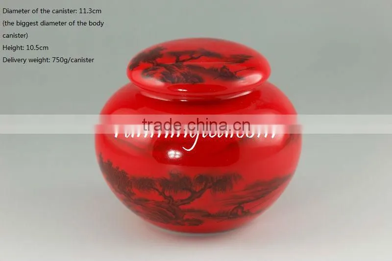 Chinese Landscape painting red glazed tea/coffee canister