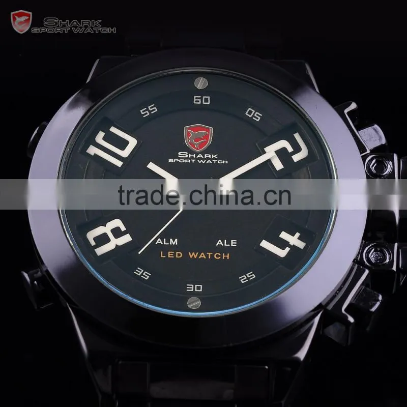 Shark LED Analog Digital Day Date Black Steel Mens Sports Quatrz Wrist Watch