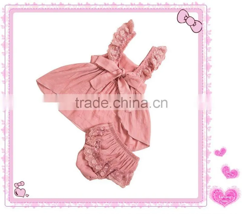 2016 new design Princess baby girls swing top set,children clohting set with lace shoulder straps,kids summer wear swing outfit