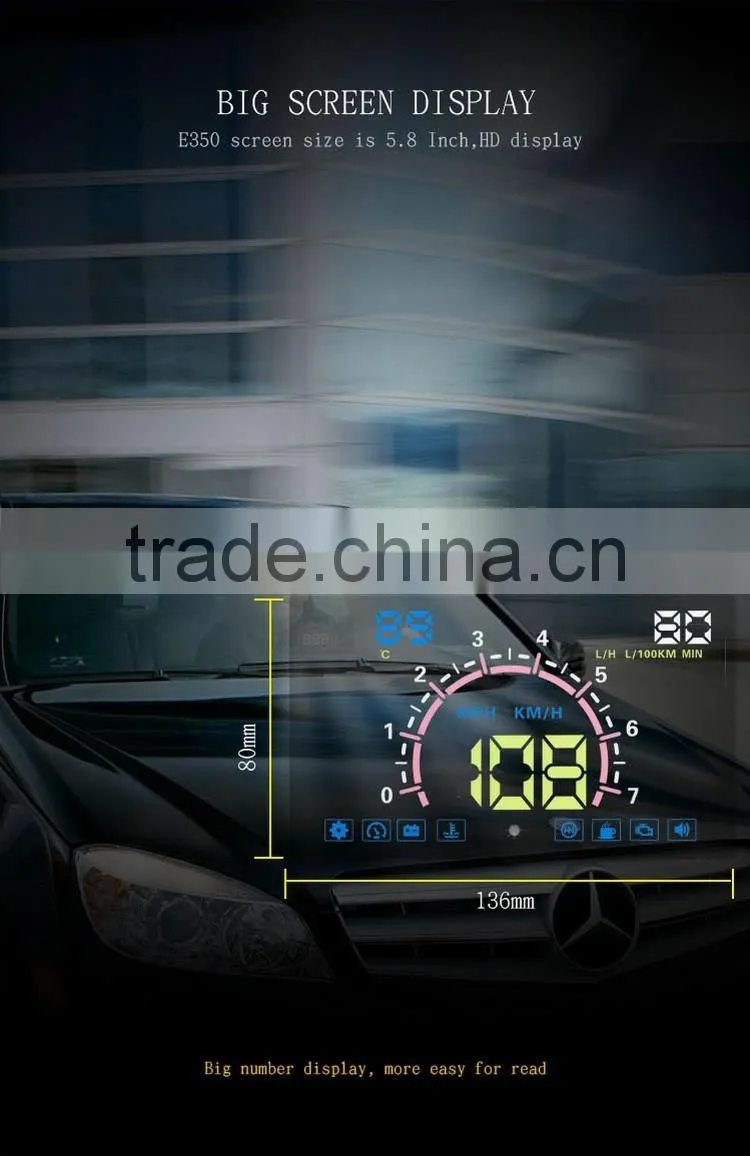 5.8 inch HUD E350 digital speedometer car OBD2 HUD display