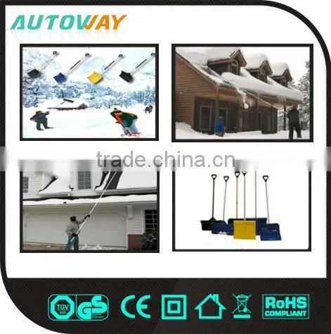 red plastic snow shovel, push snow shovel