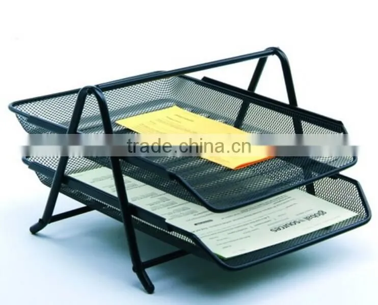 Store More Spray-paint Black Metal Mesh 2 Layer Stand Document Tray