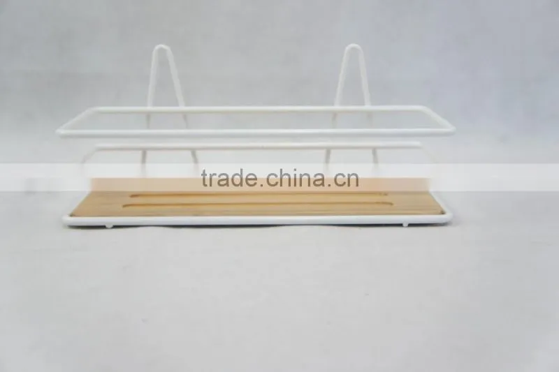 Metal & Bamboo Bathroom Caddy With Suction