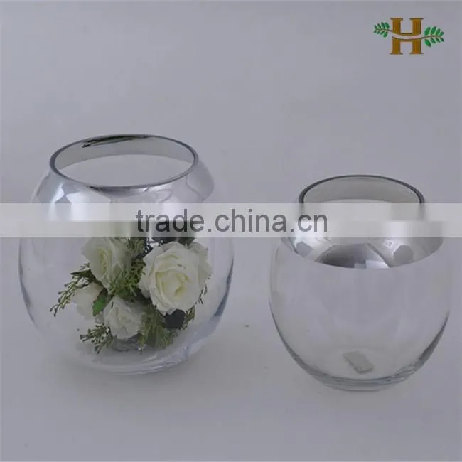 Handmade ball shaped silver plated glass vase, unique wholesale fish bowl