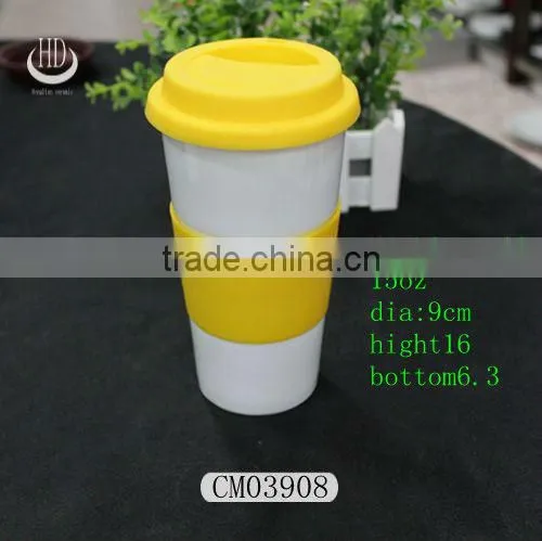 Double Wall Ceramic Travel Mug with Silicone Lid,ceramic double wall promotional travel mug with silicon lid