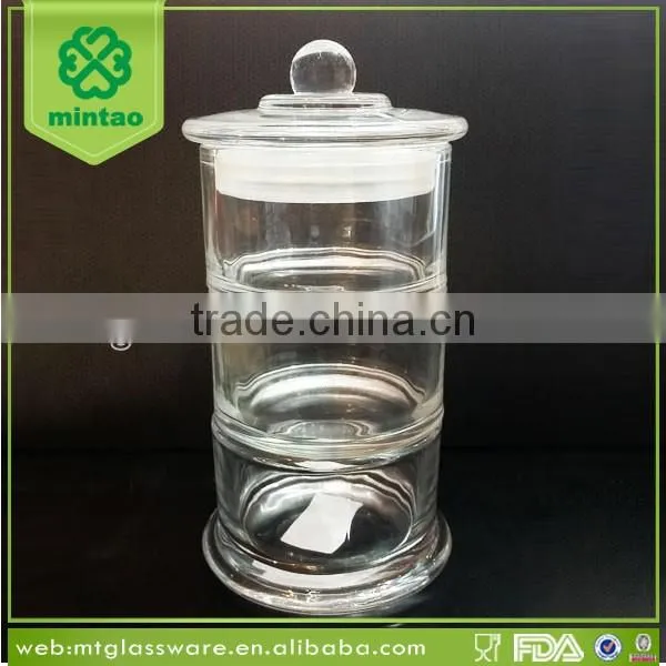 tall 3-tiers glass jar crystal glass candy jar with lid