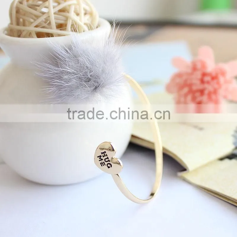 mink fur pompon cuff bangle marten fur pom pom cuff bangle customized hug me heart gold cuff bangle