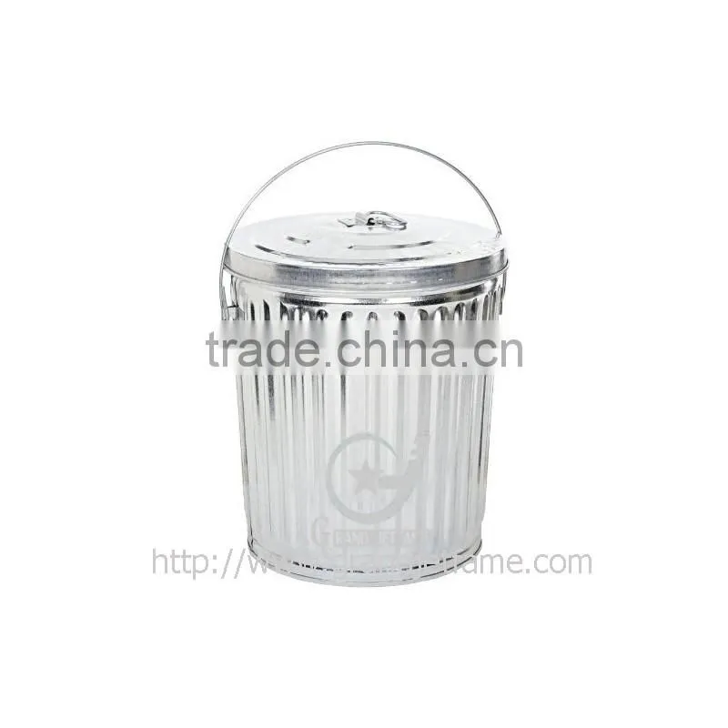 Antique iron trash bin galvanized metal iron trash bin