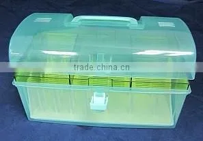 Thread Storage Boxes with Both Accessory Tray on Top and a Removable Spool Spindle Tray on Bottom