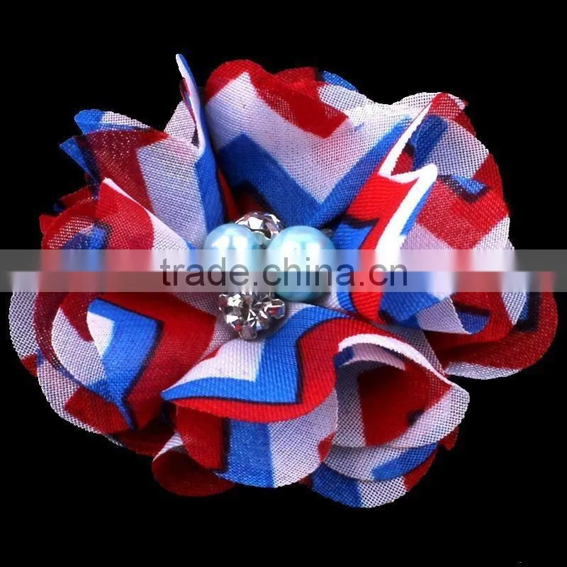 mesh flower with pearl beads center for kids hair accessories