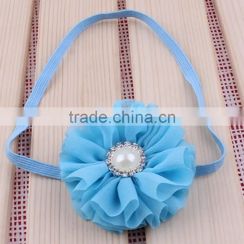 chiffon flower headband with pearl center for kids hair accessories