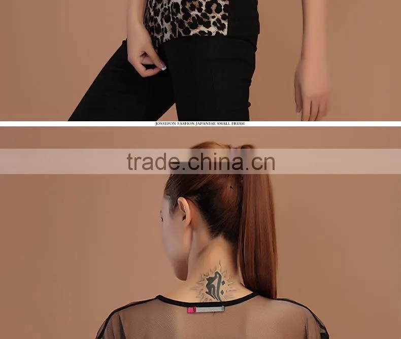 2015 new fashion summer korean Slim short sleeve hollow chiffon casual women blouse Leopard blouses