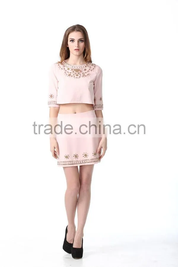 Fashion Baby Pink Embroidery Women Top