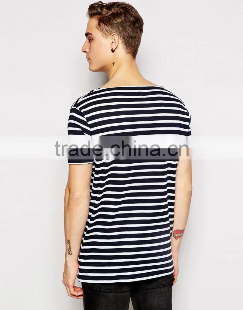 black and white stripe t-shirt in Relaxed Fit With Boat Neck