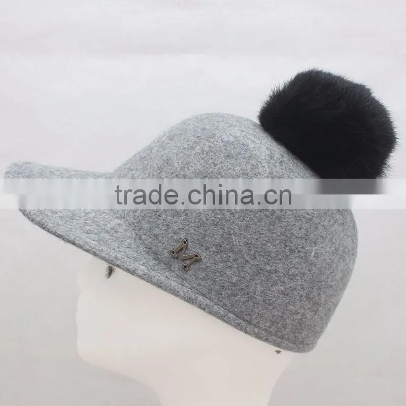 Myfur Genuine Soft Fox Body Fur Pom Pom Elegant Adults Unisex Felt Fedora Hat