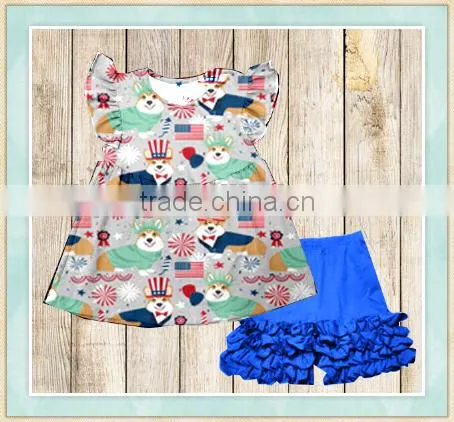 Wholesale zentai girls suit clothing sleeveless birds print ruffle outfit branded stocklot garments girls clothes new style