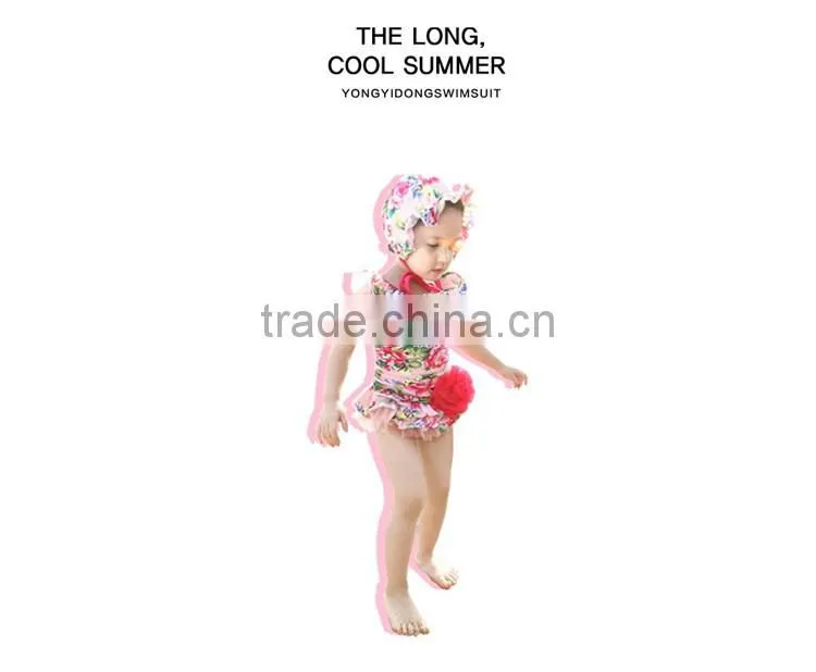 Children swimwear piece swimsuit girls swimming cap swimming beach with floral dress