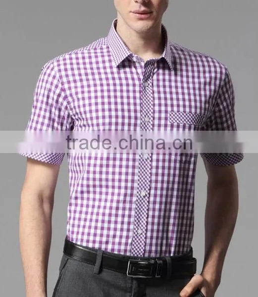 Wholesale branded short sleeve blue color plaids men dress shirt &causal shirt