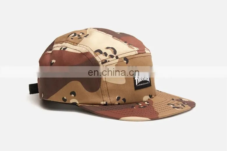 Custom woven label desert camo 5 panel cap hat