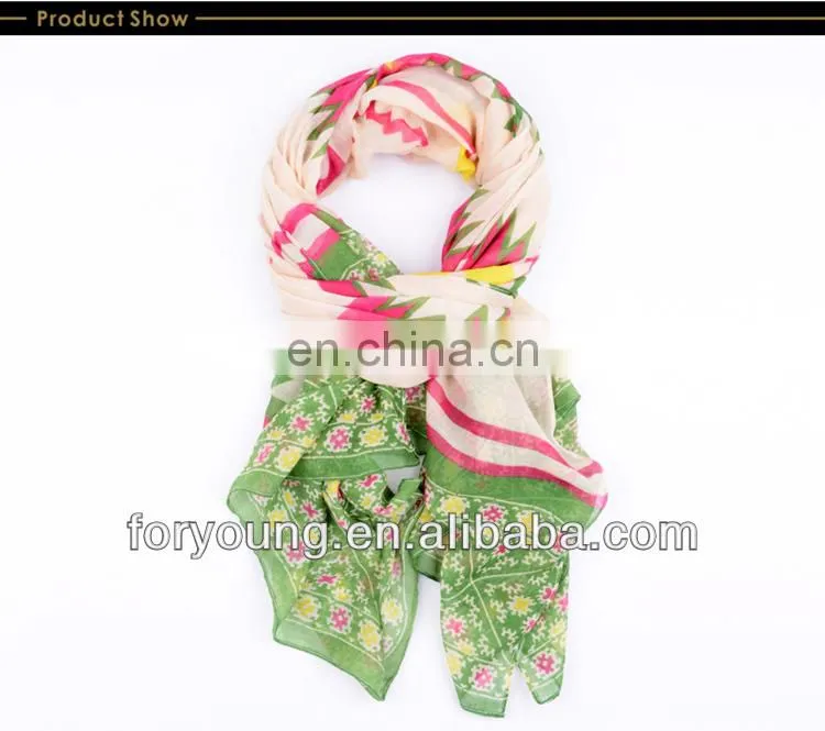 self fringe block printed voile scarf