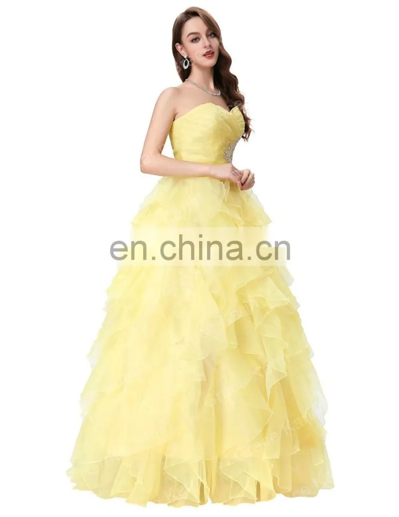 Grace Karin Strapless Off Shoulder Organza Long Ball Gown Western Quinceanera Dress For Daughter CL3411-2