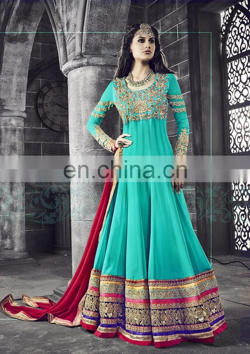 Red Colored Pure Georgette Heavy Designer Suit.