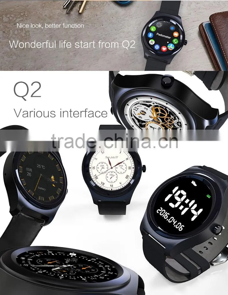 2016 round screen watch ips full round touch screen Q2 MTK2502 smart watch for android &ios.