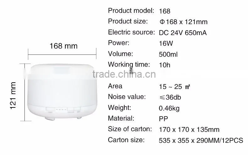 500ml Aromatherapy Essential Oil Diffuser Ultrasonic Air Humidifier with 4 Timer Settings 7 LED Color Changing Lamps