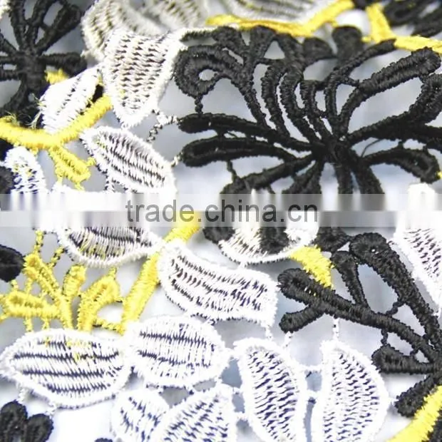 OEM beauty fashion black flower water soluble embroidery good quality lace fabric