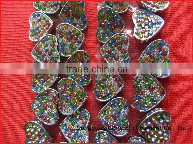 10 mm slide charms heart Alloy metal crafts mixed color of rhinestone heart charm