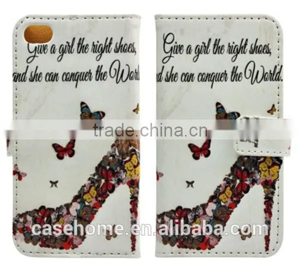 Printed patterns Wallet Flip PU Leather case For iPhone4 4s 5 5s 5c 6