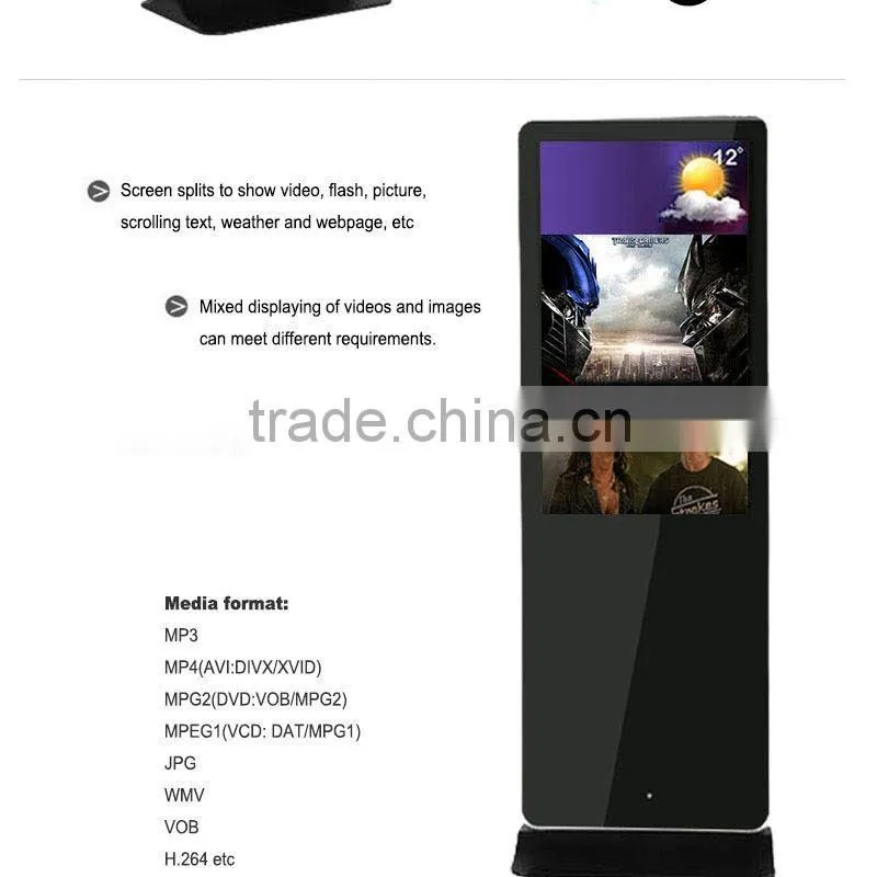 47" Floor Standing Touch Screen Display/Lcd Digital Signage Media Player/Indoor Led Video Display Screen