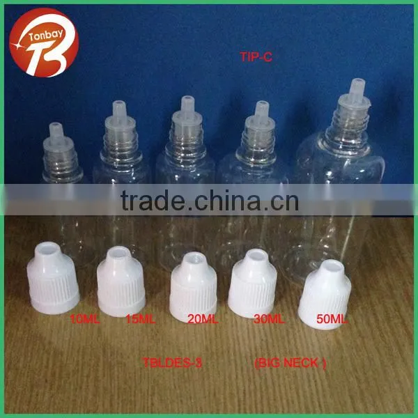 10ml 15ml 20ml 30ml 50ml empty plastic clear PET e liquid bottle with three holder tips&childproof cap engraved triangle sign