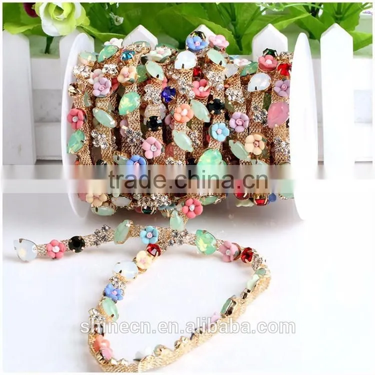 High quality diy flower cup chain YIWU Wholesale Hot fix shining loose Rhinestone chain